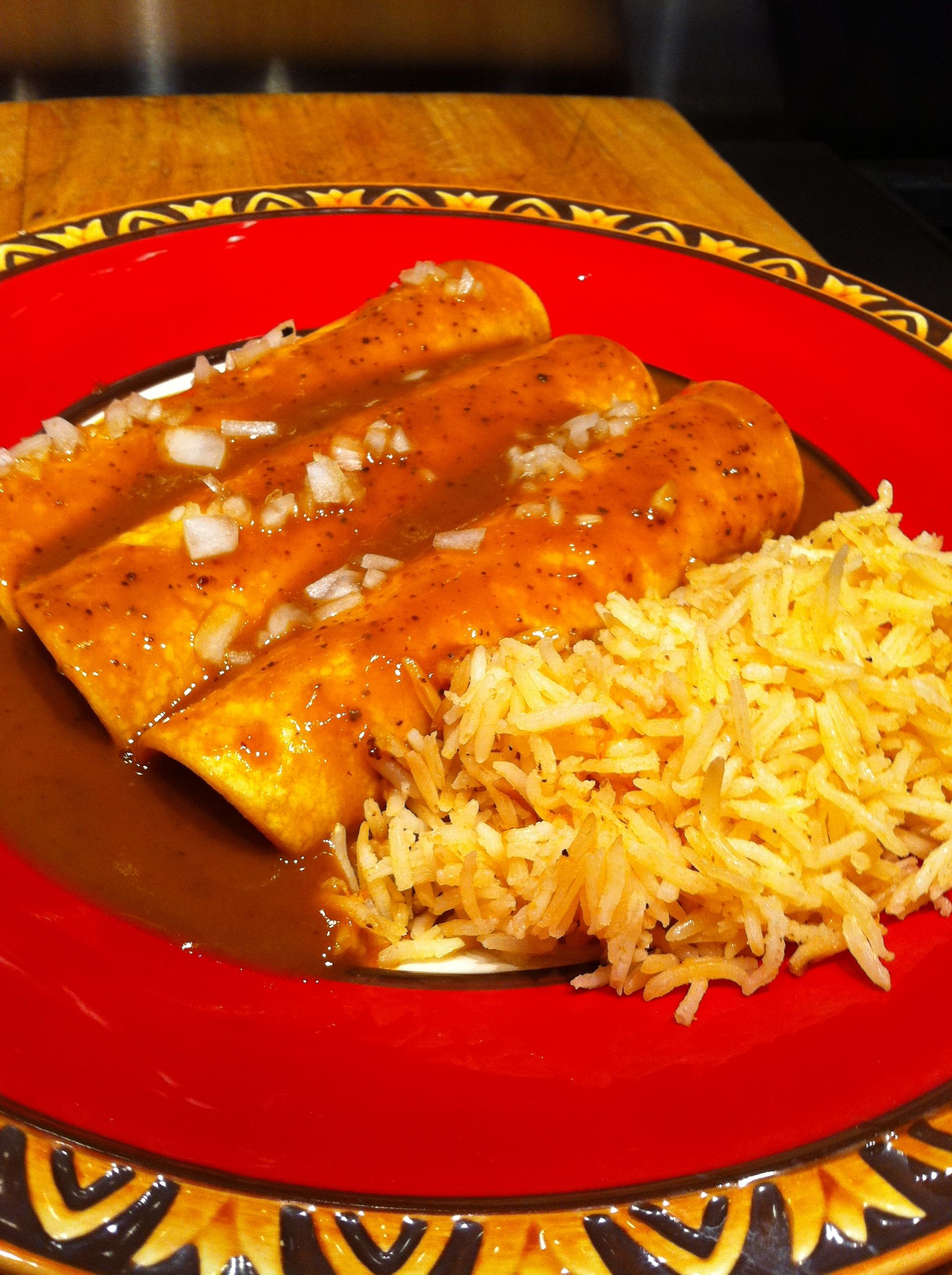 Cheese enchilada made with two chiles: Ancho and Pasilla