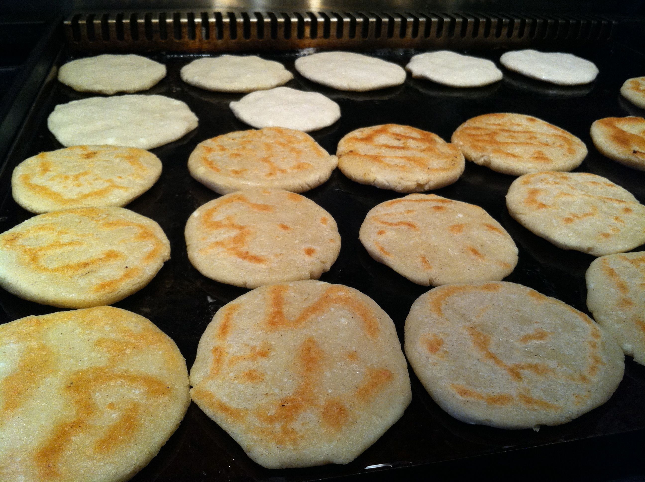 Gorditas toasting on the griddle