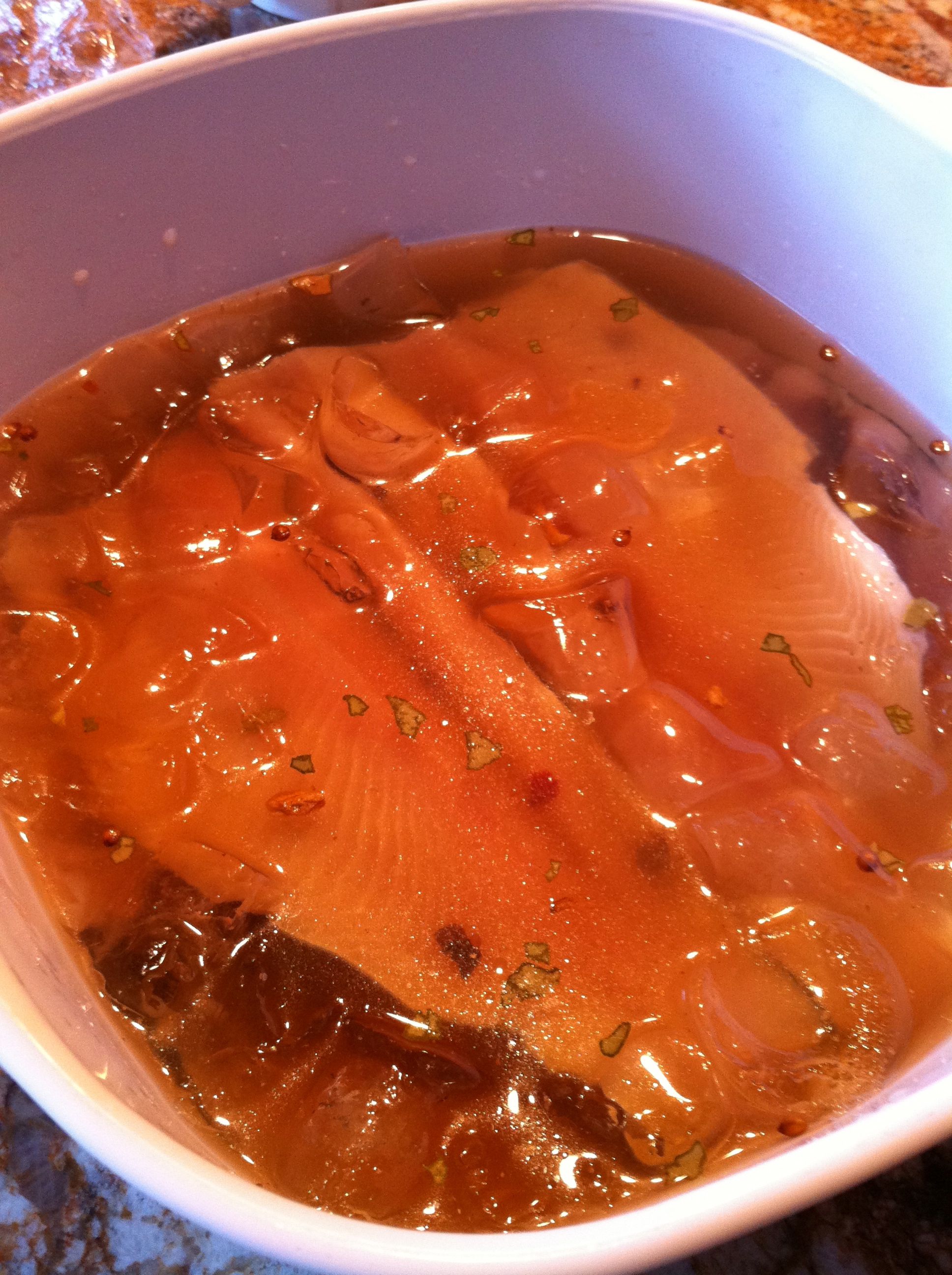 Smoked Trout rests in a flavorful brine for 8-12 hours, with a little bit of sweet